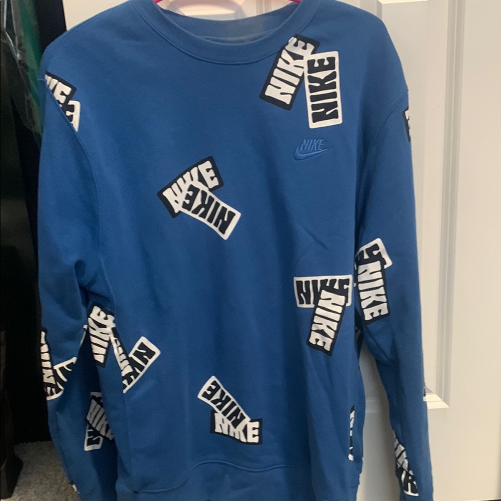 Nike Men's Blue Embroidered Logo Sweater